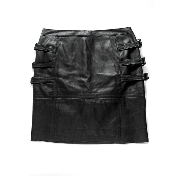 BCBG Max Azria Black Faux Leather Mini Skirt Size 4 - Picture 1 of 5